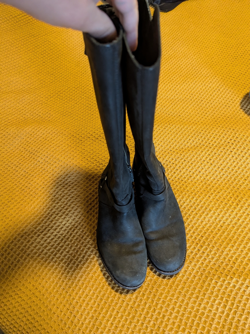 Women’s Tall Black Leather Zip Boots, 8